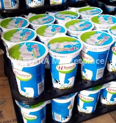 A tray of Winners yoghurt 250ml vanilla