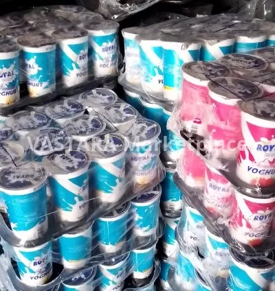 A tray of Royal yoghurt 250ml vanilla