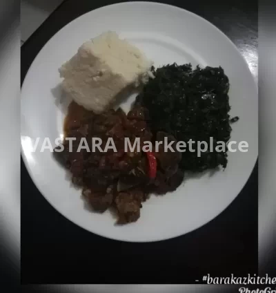 Ugali with wetfry meat